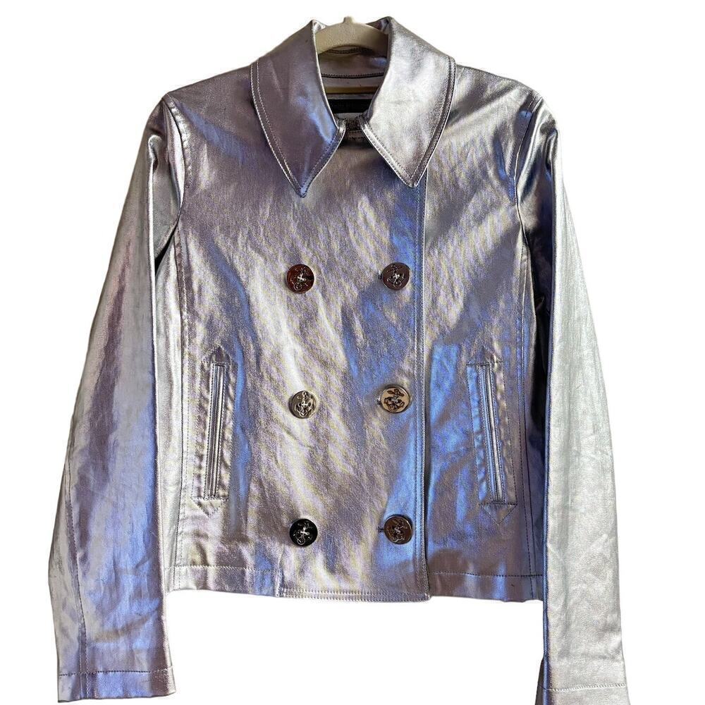 Lauren Ralph Lauren Women's Soiree Silver Metallic Pea Coat Jacket Size Medium